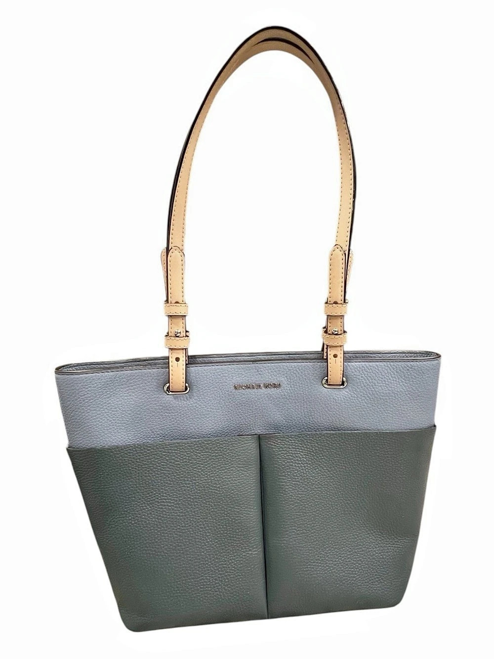 Michael Kors Bedford Medium Leather Tote Bag Colorblock Blue Grey 30S9SBFT2L